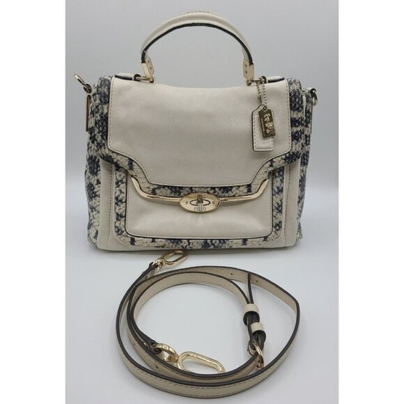 COACH MADISON TWO TONE PYTHON EMBOSSED EXOTIC LEATHER SADIE FLAP SATCHEL 27849 - Picture 2 of 11